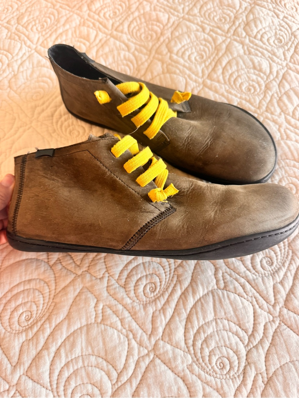 Camper Men's Brown Leather Chukka Boots with Yellow Laces